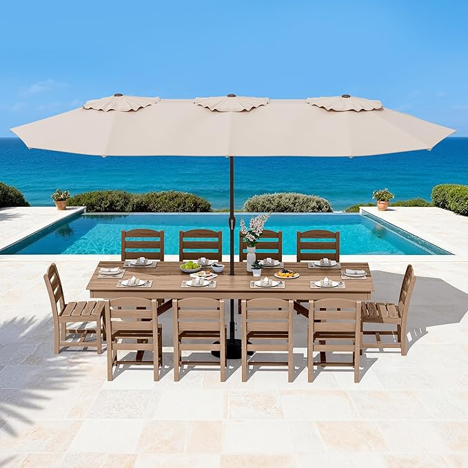 SERWALL Outdoor Dining Chairs Set of 4, All-Weather HDPE Patio Chair with 19.7" Widened Seat, for Backyard, Garden, Brown