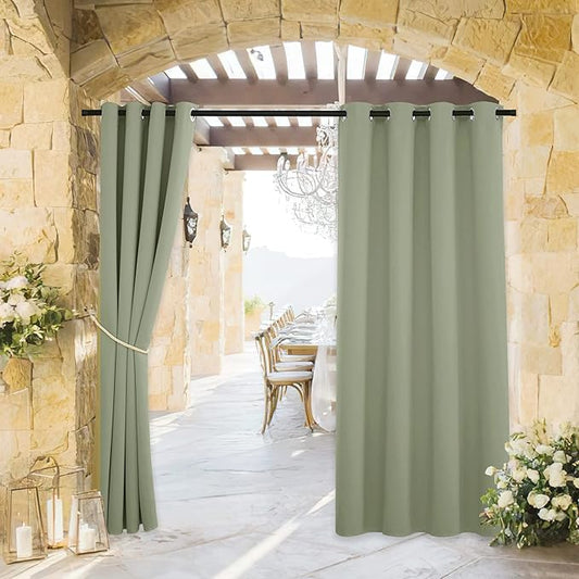 RYB HOME Outdoor Curtains for Patio Waterproof Block Sunlight Thermal Insulated Privacy Assured Thick Outside Curtains for Pergola, Cabana, Gazebo, W52 x L72, Sage Green, 1 Panel