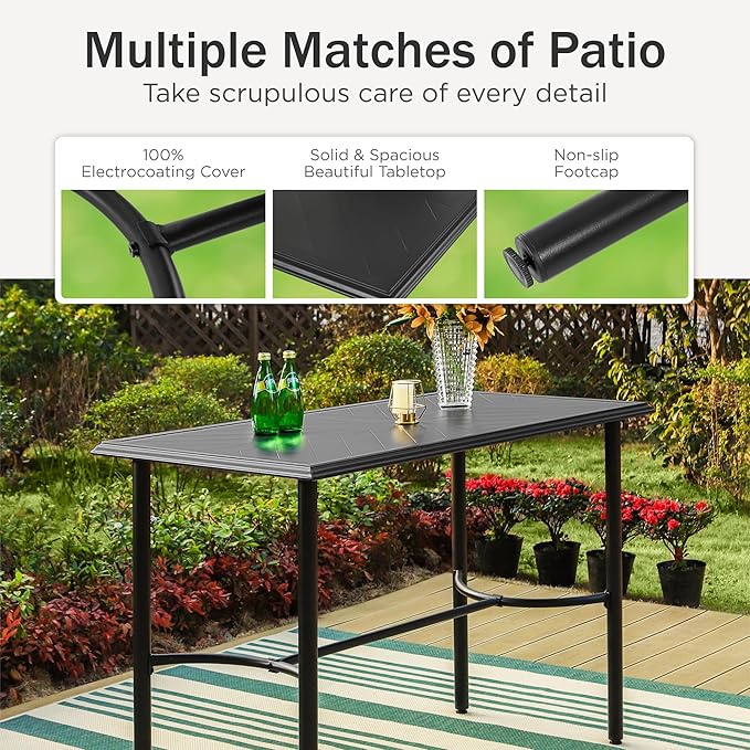 PHI VILLA 5 PCS Outdoor Counter Height Table and Chairs,Swivel Outdoor Bar Chairs with Grey Cushion and Metal bar Table for All Weather,Patio High Dining Set for Indoor,Garden,Yard