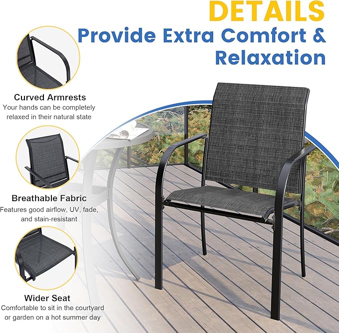 VICLLAX Patio Table and Chair Set of 4, All Weather Metal Round Outdoor Dining Furniture Set-40.6" Round Outdoor Table and Chairs, Grey Tabletop