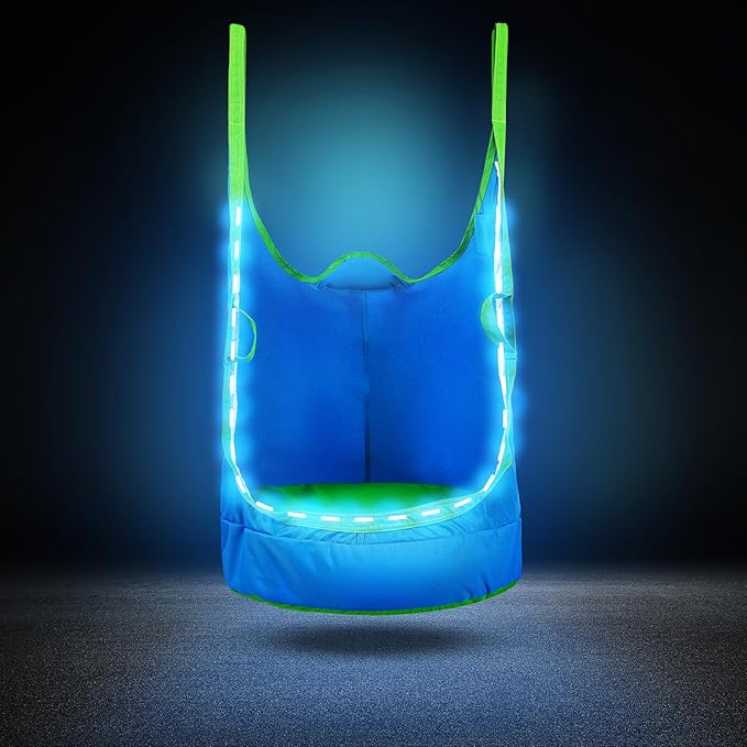 Upgraded Kids Pod Swing Chair,Child Hanging Hammock Chair with Led Lights,900D Oxford Cloth Pod Swing Seat for Indoor and Outdoor with All Accessories (Blue)