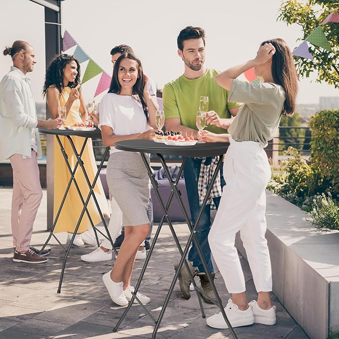 VINGLI 24" Plastic Folding Round Table Bar Height, HDPE Matrial with Gray Metal Finish, High Top Table for Outdoor Party, Cafes, Restaurants, Backyard, Dining Room, Wedding Event,1 Pack, Black