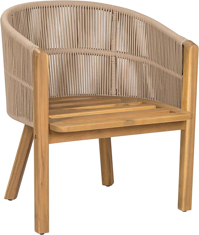 Christopher Knight Home Kclent Outdoor Acacia Wood Dining Set for 6, Patio Table & Chairs with Angled Rope Arm, Removable Cushions, 7 Piece Patio Dinner Set for Backyard Deck, Teak+ Beige
