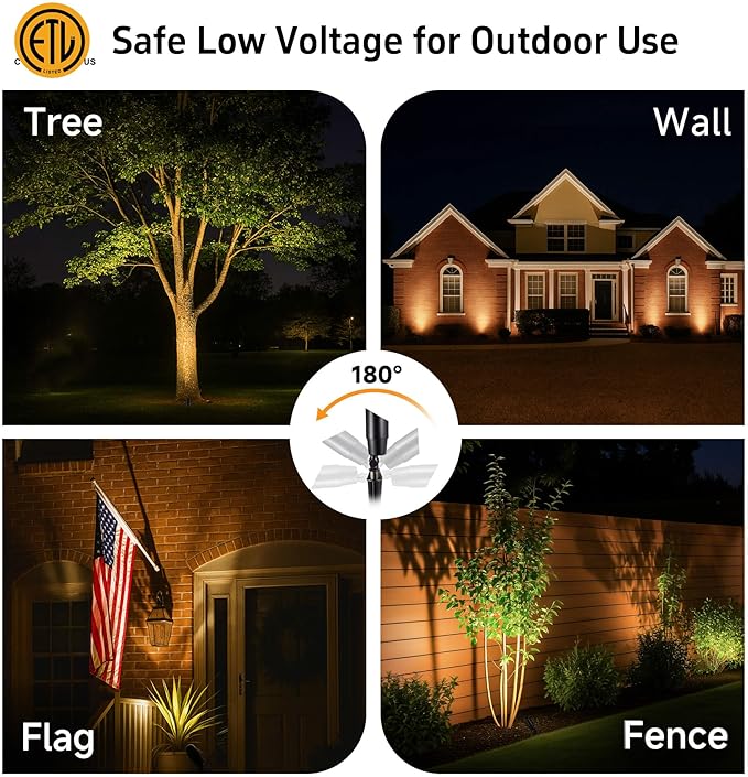 Gardenreet Spot Light Brass - Outdoor Landscape Spotlights 12V, LED Low Voltage Landscaping Uplights, All Weather Hard-Wired Black for Backyard Lawn with No Bulbs (8 Pack)
