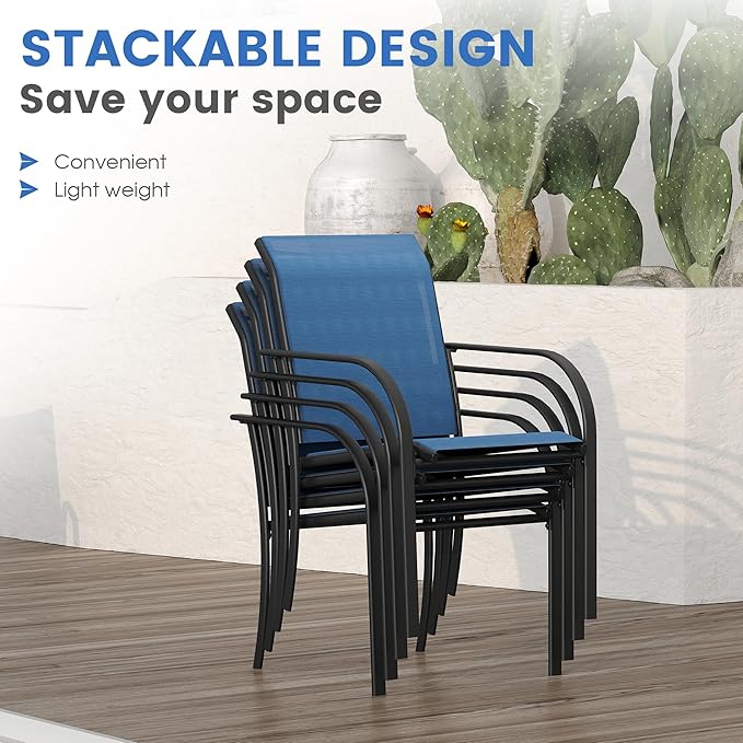VICLLAX Patio Table and Chair Set of 6, All Weather Metal Round Outdoor Dining Furniture Set-47 Round Outdoor Table and Chairs, Black Tabletop