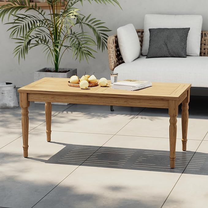 Christopher Knight Home Lama Rectangular Outdoor Coffee Table, Slat Panel Side Table, Acacia Wood Side Desk for Backyard Balcony Garden, Weather Resistant Lightweight Patio Tea Table, Natural