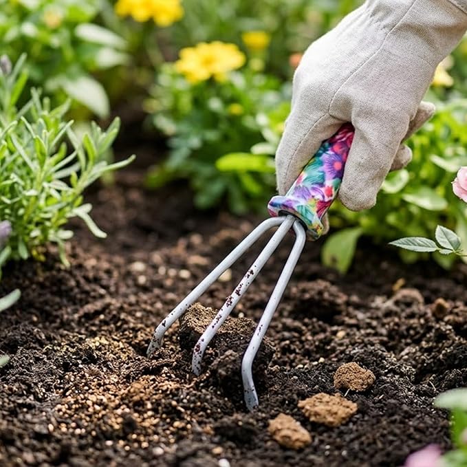5 Pieces Garden Tools Set with Floral Print, Essential Gardening Kit Includes Trowels, Rake, Pruner, Spray Bottle & Carrying Case, Lightweight Hand Tools Gift for Women & Beginner Gardeners