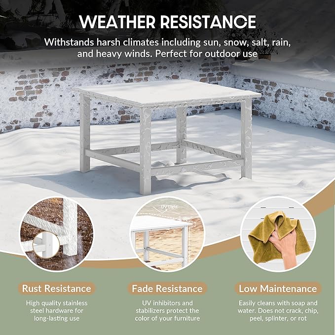 WestinTrends Malibu Low Outdoor HDPE Square Patio Coffee Table, White