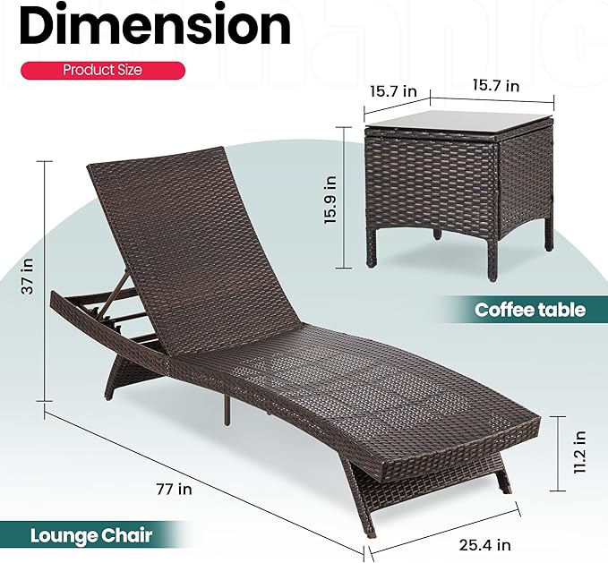 Pamapic 6-Piece Patio Chaise Lounge Set with Adjustable Backrest and Removable Cushion, Outdoor Poolside Lounge Chairs for Backyard, Porch, Garden, Beige