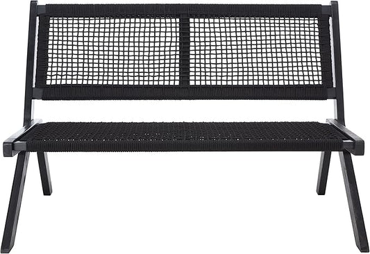 SAFAVIEH Outdoor Collection Kobina Black Acacia Wood/Black Rope Foldable Bench