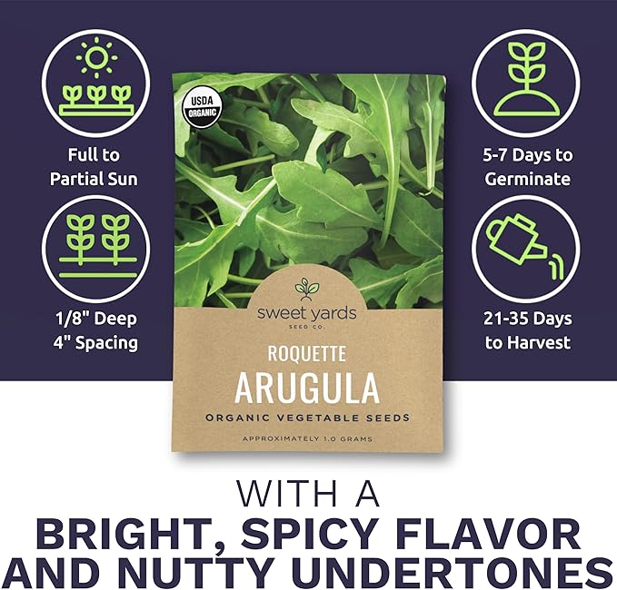 Organic Arugula Seeds - 2 Seed Packets! - Over 1,100 Open Pollinated Non-GMO USDA Organic Seeds