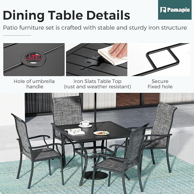 5-Piece Outdoor Dining Set, Patio Furniture Set with 4 Regular Chairs,Patio Dining Set with 1 Rectangular Table for Garden, Backyard, Poolside, Deck, Charcoal