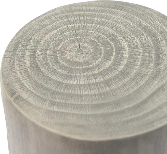 Christopher Knight Home Novi Outdoor Side Table, Hollow Round-Shaped Decorative Accent Side End Table, Garden Stool for Patio Balcony Beach Pool, Lightweight Concrete, Wood-Like Texture, Gray