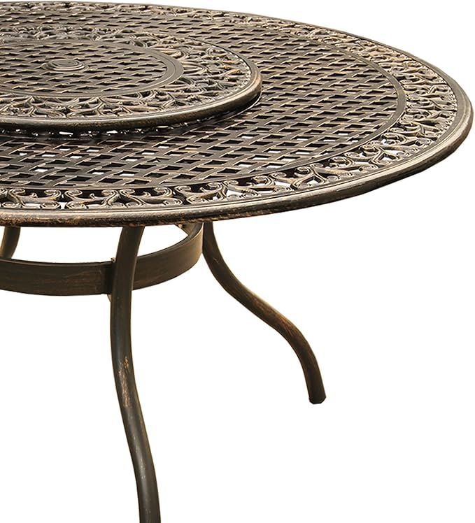 Oakland Living Ornate Traditional Outdoor Mesh Lattice Aluminum 59 inch Bronze Round Dining Table with Lazy Susan
