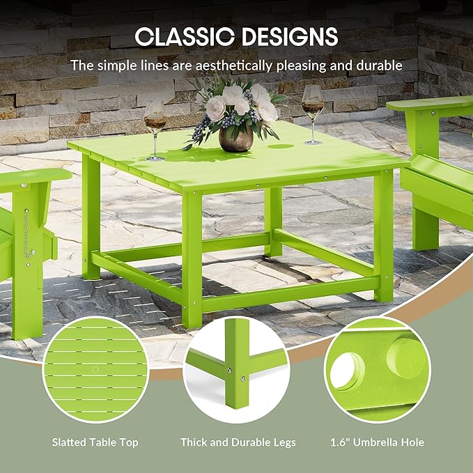 WestinTrends Malibu Low Outdoor HDPE Square Patio Coffee Table, Lime