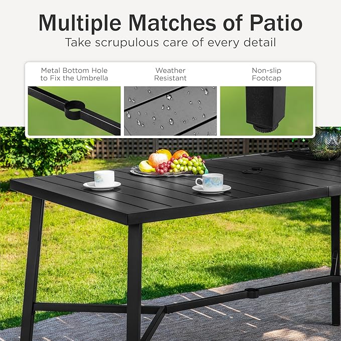 PHI VILLA 7 Piece Outdoor Bar Set, Counter Height Patio Bar Furniture with Swivel Bar Stools with Red Cushions & Large Metal Bar Dining Table for Garden, Yard and Deck