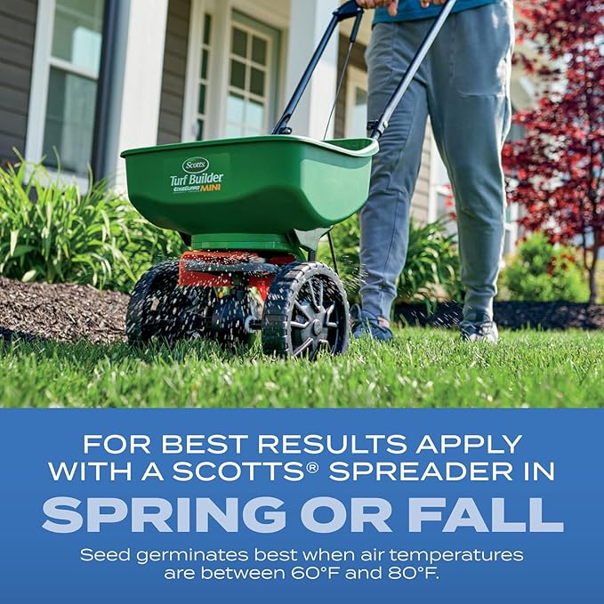 Scotts Turf Builder Grass Seed Sun and Shade Mix - Grass Seed Plus Lawn Fertilizer and Soil Improver, Covers Up To 12,800 sq. ft., 32 lb.