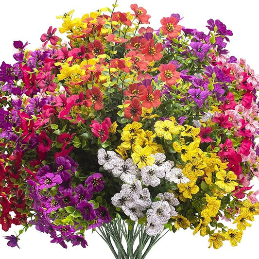 Artificial Fake Flowers for Outdoor Decoration, 16 Bundles Faux Silk Colorful UV Resistant Realistic for Outside Porch Patio Home Yard Garden Planters Pots Window Box (Mix(6 Color))