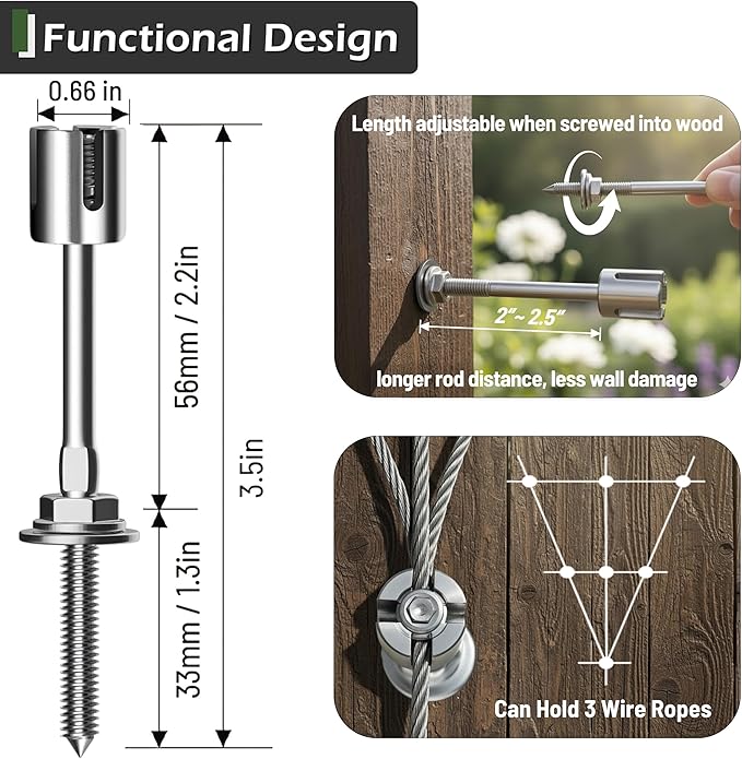 Wire Trellis for Climbing Plants Outdoor, 12-Set Wall Wire Trellis Kit with 1/8in x 53ft Stainless Steel Cable, T316 Espalier System for Fence and Garden DIY Projects