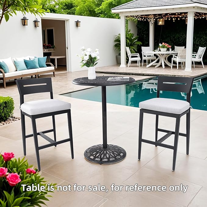 Modern Outdoor Bar Stools Set of 2 Aluminum Tall Patio Chairs with Ergonomic Backrest with Sunbrella Fabric Cushion Weather-Resistant Frame for Garden Poolside