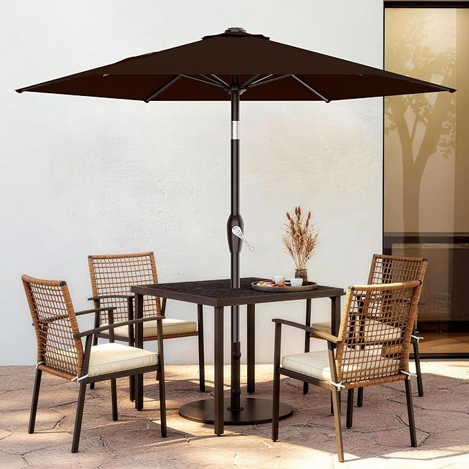 AreShark 7.5FT Patio Umbrella Table Market Umbrella with 6 Sturdy Ribs, Button Tilt/Crank, Heavy-Duty Outdoor Umbrellas for Pool, Deck, Garden and Backyard, Brown