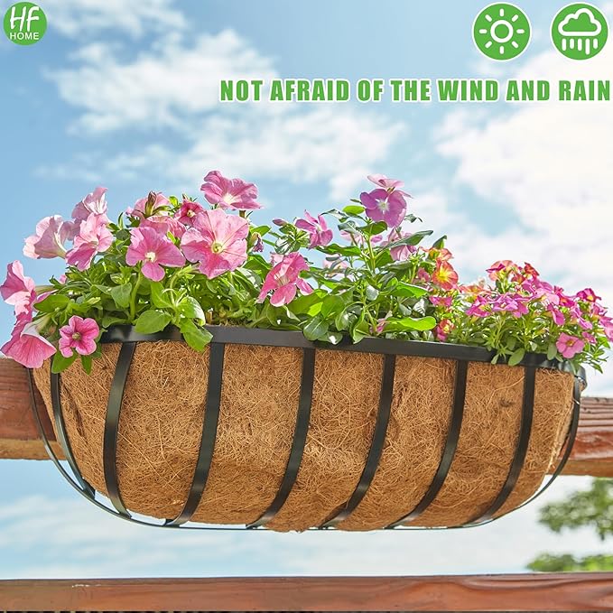 HFHOME 4PCS 24 Inch Coco Liners for planters, Horse Trough Coconut Planter Hanging Basket Liners for Window Box Hanging Trough Planter