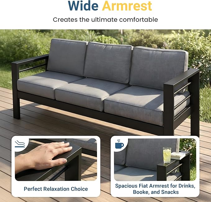Wisteria Lane Aluminum Patio Furniture Set for All Weather, Oversized Metal Outdoor Furniture Set with 27.5" Deep Seat and Thick Back Cushion, Patio Conversation Sets with Wide armrest, Light Gray