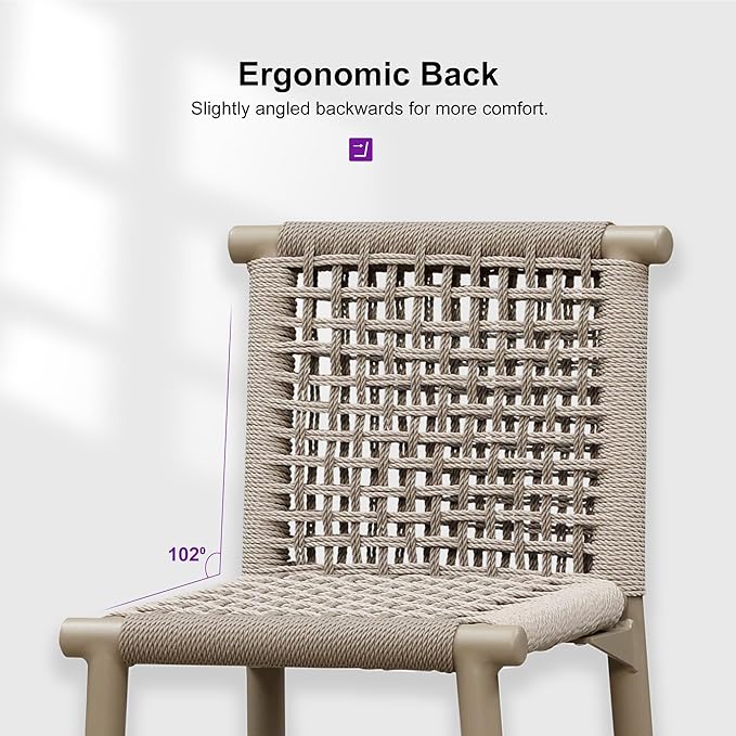 PURPLE LEAF Bar Stools Set of 2 with Back Aluminum Patio Counter Height Stools for Pool Lawn Kitchen All Weather Wicker Outdoor Bar Chairs Champagne