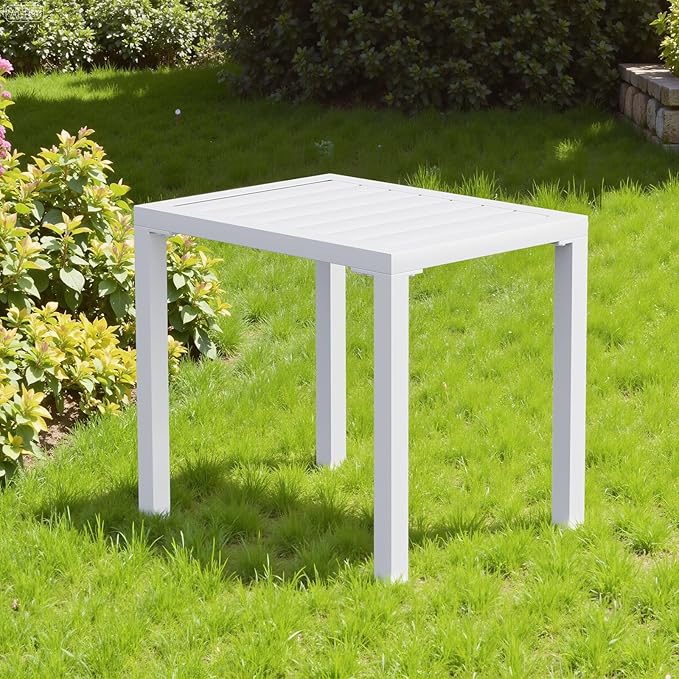 Crestlive Products Aluminum Outdoor Side Table,White Rectangular End Table,Easy Assembly Small Coffee Bistro Table for Patio Pool Balcony