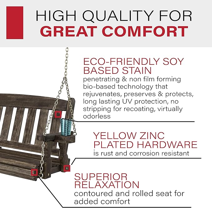 Amish Casual Heavy Duty 800 Lb Mission Treated Porch Swing with Hanging Chains and Cupholders (5 Foot, Dark Walnut Stain)