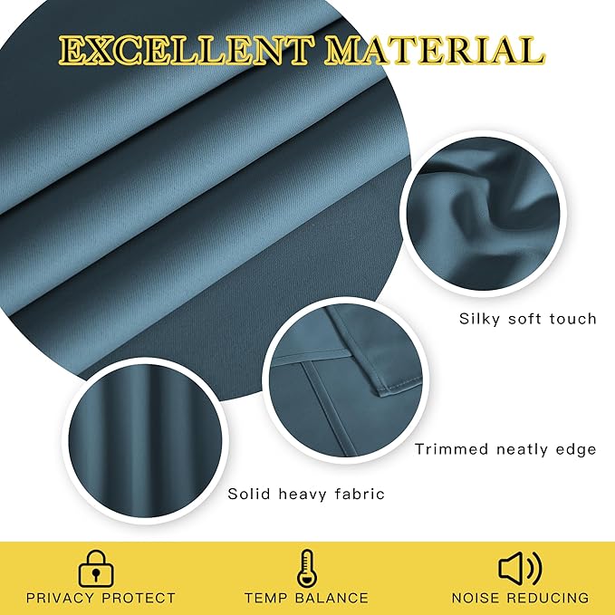 NICETOWN Kitchen Short Blackout Curtain and Drape - Thermal Insulated Solid Grommet Blackout Panel for Patio Bedroom Living Room (Single Panel, 52 inches by 45 inches, Smoky Blue)