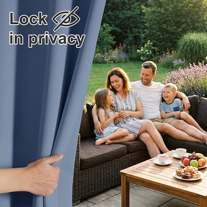 RYB HOME Outdoor Curtains for Patio Waterproof Block Sunlight Thermal Insulated Privacy Assured Thick Outside Curtains for Porch, Gazebo, Pergola, W84" x L84", Stone Blue, 1 Panel