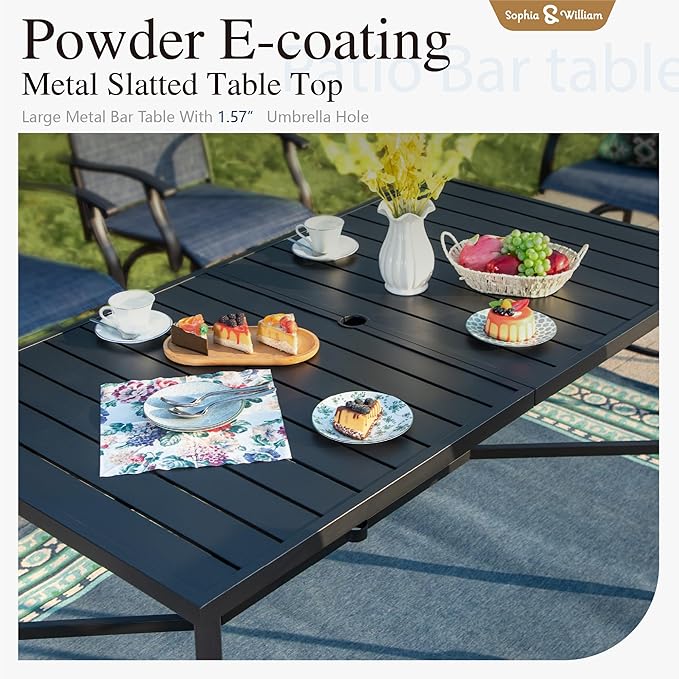 Sophia & William Outdoor Bar Set, Patio Bar Table and Chairs Set, Bar Height Patio Set - 4 x Swivel Bar Chairs(Baby-Blue), 1 x Rectangular Bar Table(Black)