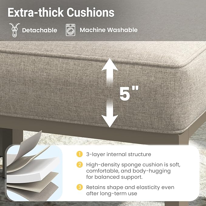 Wisteria Lane Patio Furniture Footstools Metal Ottomans Set of 2, Metal Outdoor Ottomans with Upgraded Cushions, All-Weather Outdoor Footrest Seat for Balcony, Garden, Deck, Backyard, Khaki