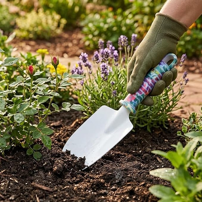 5 Pieces Garden Tools Set with Floral Print, Essential Gardening Kit Includes Trowels, Rake, Pruner, Spray Bottle & Carrying Case, Lightweight Hand Tools Gift for Women & Beginner Gardeners