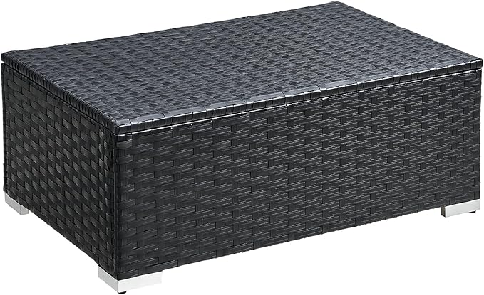 ONBRILL Outdoor Coffee Table with Storage, Rattan Storage Coffee Table with Internal Waterproof Bag, Low Side Table for Patio, Porch, Backyard, Poolside - Black