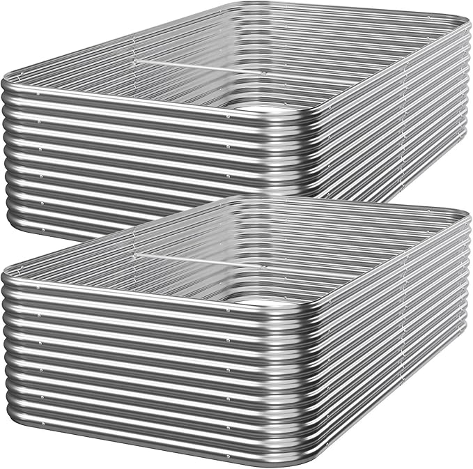 2 PCS Tall 8x3ft Galvanized Raised Garden Bed Outdoor, Metal Garden Bed for Vegetables, Above Ground Garden Box for Flower, Steel Raised Beds for Gardening