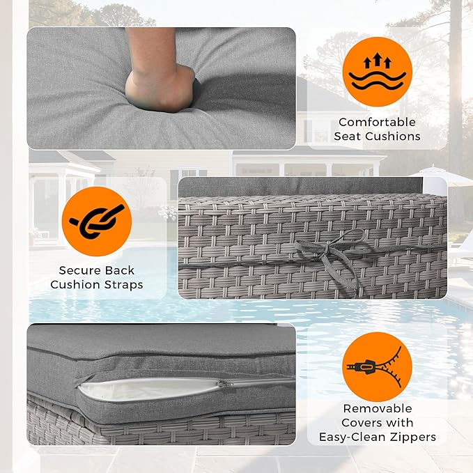 14-Seat Modern Patio Furniture Set with Swivel Rocking Chairs, Thick 4″ Cushions, Dual-Strand Wicker Rattan, Rust-Resistant Steel Frame – Outdoor Conversation & Modular Sectional,Gray