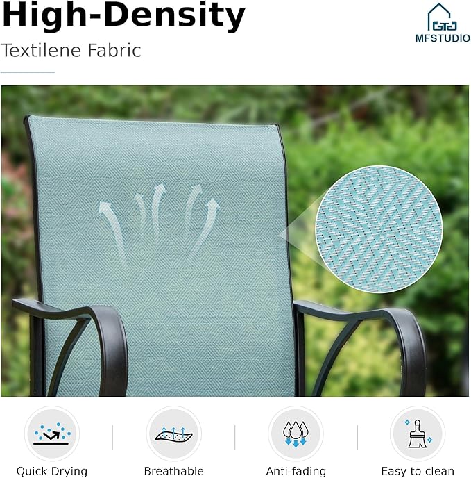 MFSTUDIO 5 Piece Outdoor Swivel Bar Set, Outdoor Bar Table and Chairs Set, Patio High Top Table and Chairs, Patio Dining Set Bar Height Table with 4 Chairs, Turquoise Blue