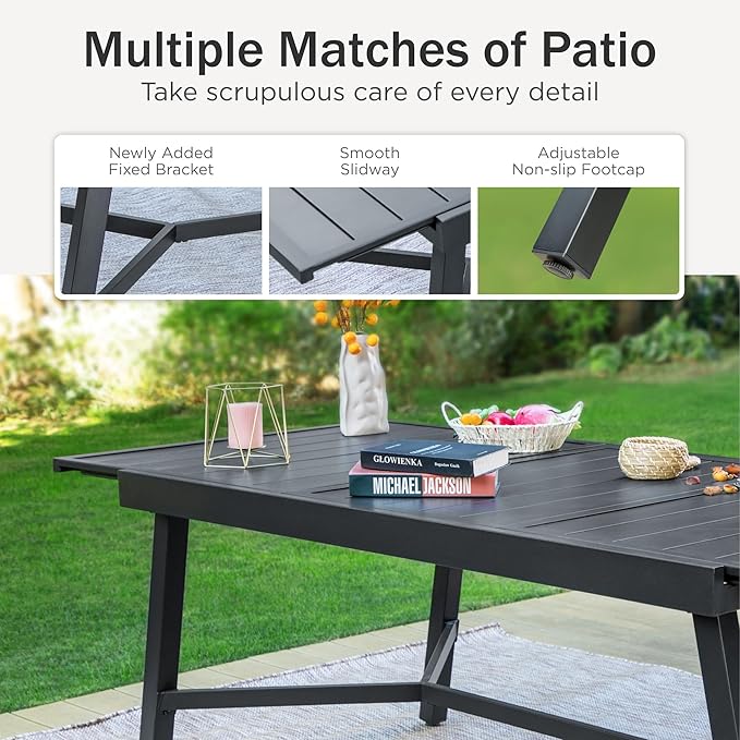 PHI VILLA 9 PCS Patio Dining Set, Outdoor Table and Chair Set with 8 Swivel Dining Chair, 1 Extandable Metal Table，Durable Frame and Breathable Textilene Fabric for Outside, Poolside