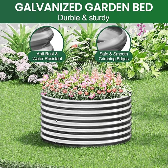 4 Pack 3x3FT Round Corrugated Galvanized Steel Raised Garden Bed Outdoor, Metal Above Ground Garden Bed for Vegetables and Flowers, Raised Beds for Gardening-3x3FTx10Inch