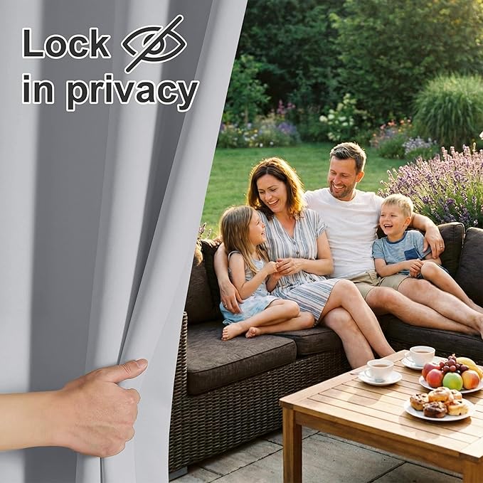 RYB HOME Outdoor Curtains for Patio Waterproof Block Sunlight Thermal Insulated Privacy Assured Thick Outside Curtains for Pergola, Cabana, Gazebo, W52 x L72, Light Grey, 1 Panel