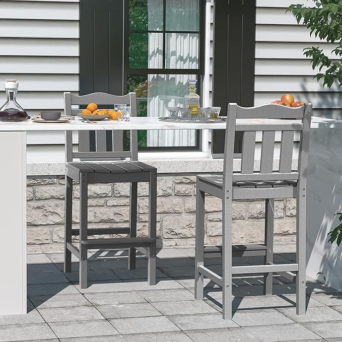 nalone Outdoor Bar Stool, HDPE Tall Adirondack Chair Bar Chair, Weather Resistance Bar Height Chairs for Balcony, Garden, Yard, Backyard (Grey, Bar Chair)