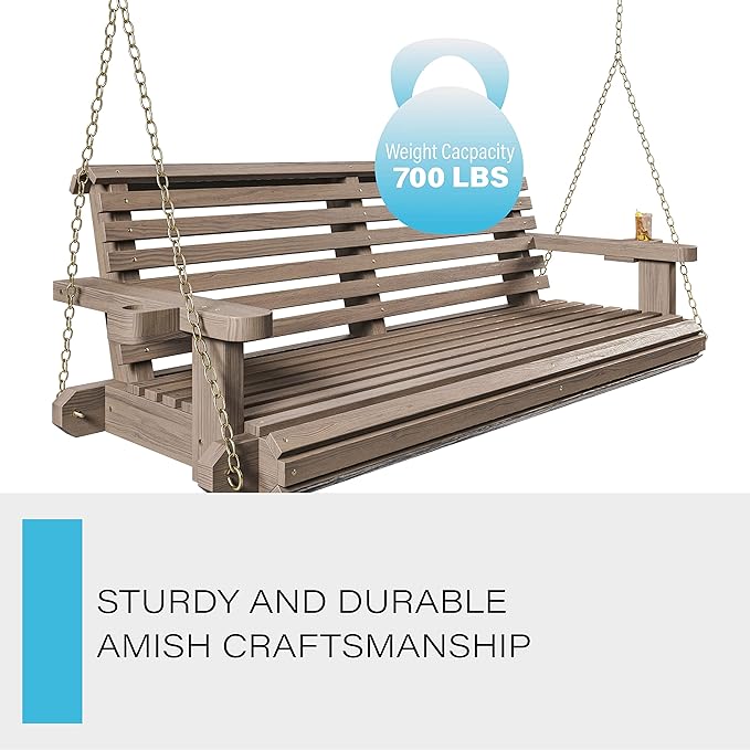 Porchgate Amish Heavy Duty 800 Lb Roll Comfort Treated Porch Swing W/Chains (5 Foot, Warm Walnut Stain)