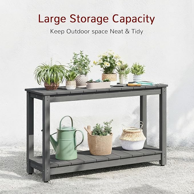 Stoog All-Weather Console Table, 2-Tier Patio Console Table Outdoor with Storage, Low Maintenance, and Never Fade or Rot, Grey