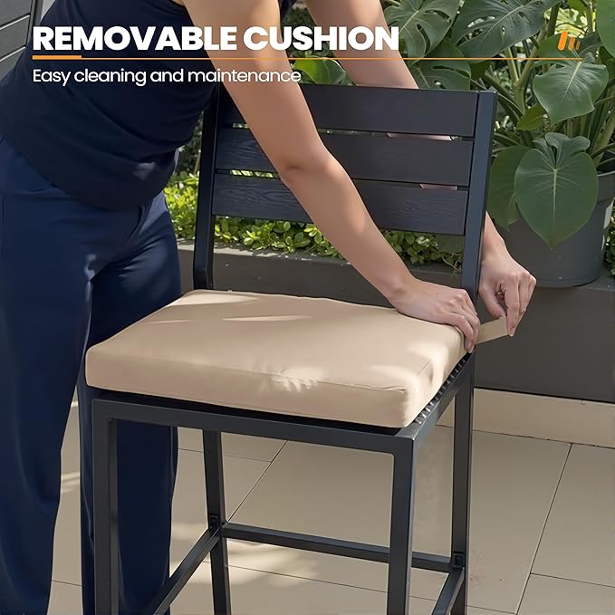 Crestlive Products Outdoor Bar Stools Set of 4, Patio Counter Height Barstools with Cushions, Tall Chairs with Back and Footrest for Deck, Lawn, Garden, Backyard, Poolside, Or Indoor Use (Beige)
