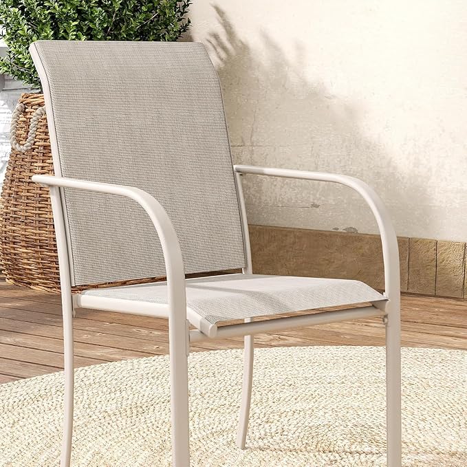 VICLLAX Patio Table and Chair Set of 8, All Weather Metal Round Outdoor Dining Furniture Set-53 Round Outdoor Table and Chairs, Sandshell Tabletop