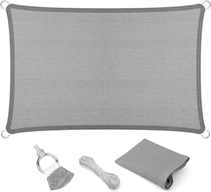 Eden's Decor Straight Flat-Edged Sun Shade Sail Rectangular 18' x 20' Grey UV-Blocking Outdoor Canopy Fabric Cloth Awning for Pergola Patio Garden Backyard Custom Size