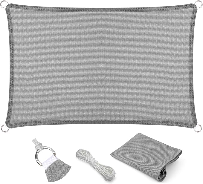 Eden's Decor Straight Flat-Edged Sun Shade Sail Rectangular 9' x 13' Grey UV-Blocking Outdoor Canopy Fabric Cloth Awning for Pergola Patio Garden Backyard Custom Size