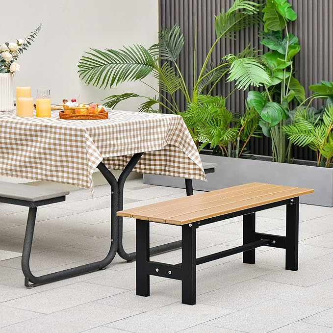 Giantex 2-Pack Outdoor Bench Seat - Backless Patio Garden Bench, 47” Weatherproof Outside Chair with Slatted Seat, Metal Frame, 660 LBS Capacity, Dining Bench Chair for Yard, Park, Balcony, Brown